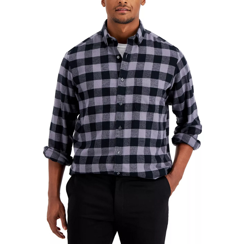 Club Room Men Plaid Flannel Shirt Gray Size XXL